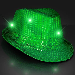 LED Light Up Flashing Fedora Hat with Sequins (Green Color, 1 Quantity Per Pack) - Glow-Paradise