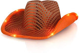 LED Flashing Cowboy Hat With Sequins (Orange Color, 4 Quantity Per Pack) - Glow-Paradise