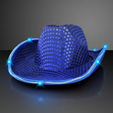 LED Flashing Cowboy Hat With Sequins (Blue Color, 1 Quantity Per Pack) - Glow-Paradise