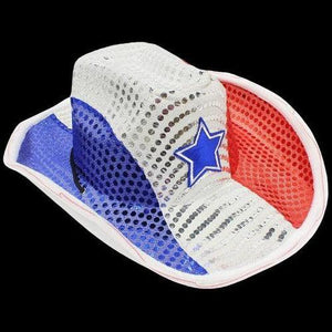 LED Light Up Flashing Cowboy Hat with Red White and Blue Sequins (1 Quantity Per Pack) - Glow-Paradise