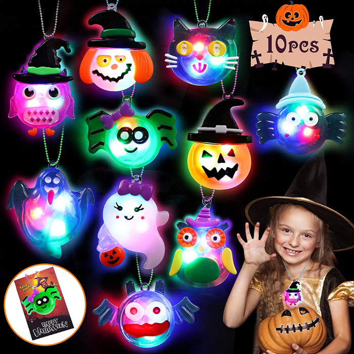 Halloween Flash LED Light Up Necklace Toys Treats Glow in the Dark Party Supplies (10 Pieces Per Pack) - Glow-Paradise