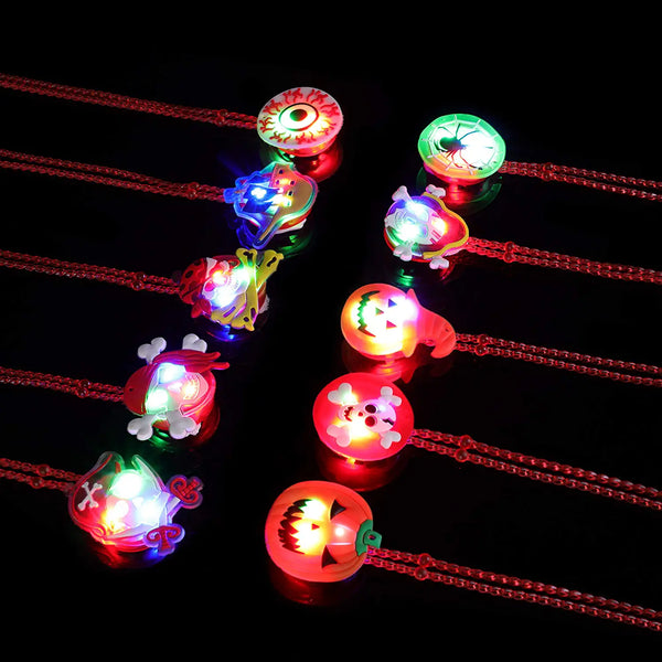Halloween Flash LED Light Up Pendent Necklace Party Decoration (Assorted Colors, 30 Pieces Per Pack) - Glow-Paradise