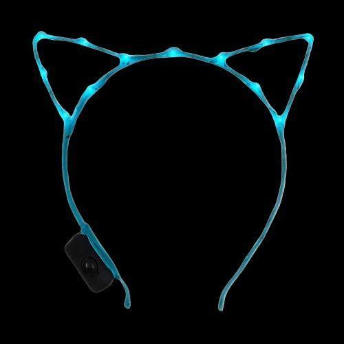 LED Light Up Kitty Cat Ear Headband (Aqua Color, 1 Quantity Per Pack) - Glow-Paradise