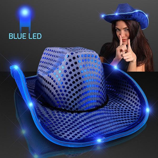 LED Flashing Cowboy Hat With Sequins (Blue Color, 1 Quantity Per Pack) - Glow-Paradise