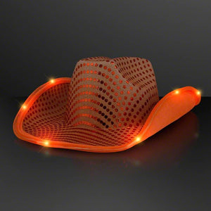 LED Flashing Cowboy Hat With Sequins (Orange Color, 1 Quantity Per Pack) - Glow-Paradise