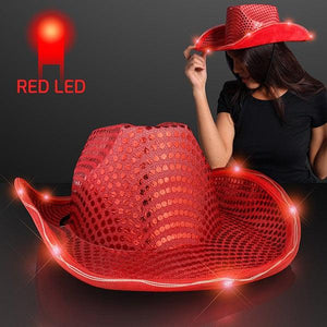 LED Flashing Cowboy Hat With Sequins (Red Color, 1 Quantity Per Pack) - Glow-Paradise
