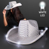 LED Flashing Cowboy Hat With Sequins (Silver Color, 1 Quantity Per Pack) - Glow-Paradise
