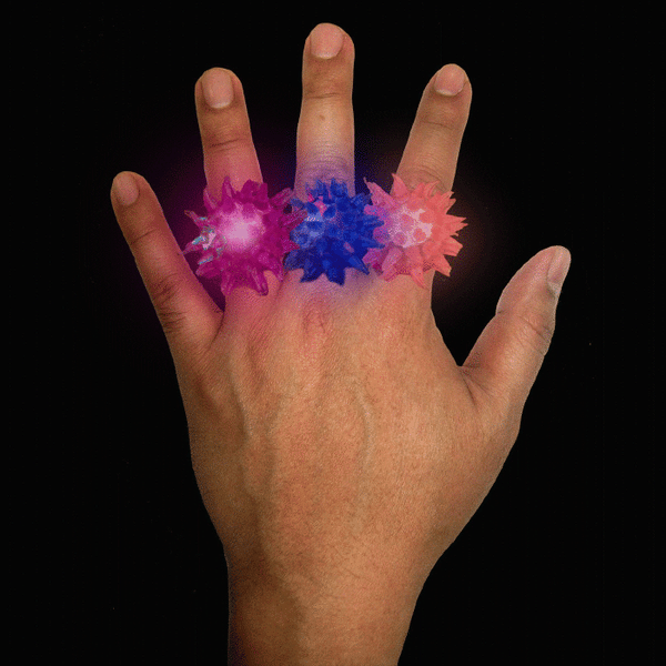 LED Flashing Jelly Porcupine Rings (Assorted Colors, 24 Rings Per Pack) - Glow-Paradise