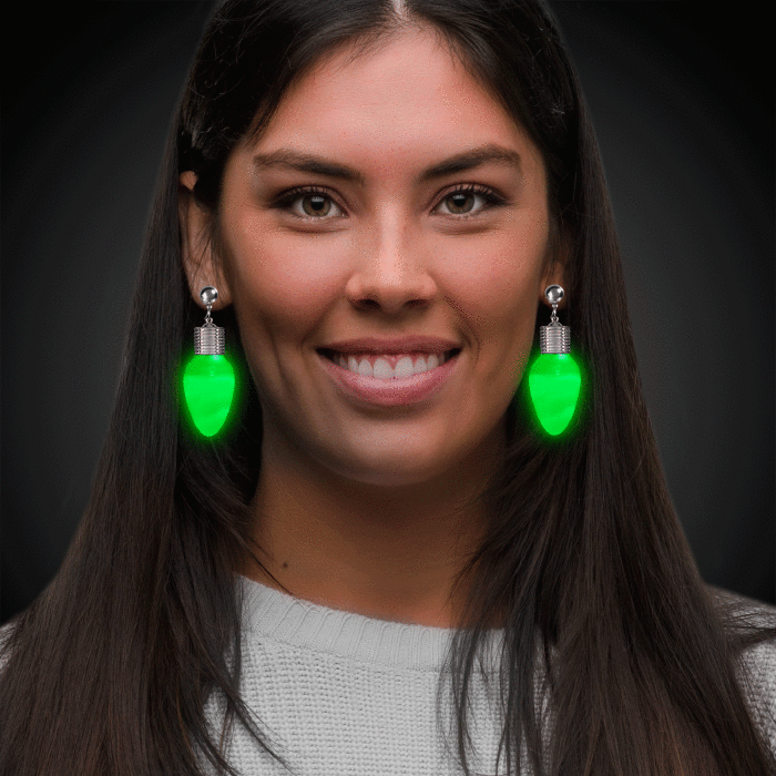 LED Light Up Bulb Clip-On Earrings (Green Color, 1 Pair Per Pack) - Glow-Paradise