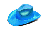 Neon Sparkly Iridescent Glitter Cowboy Hat (Metallic Blue, 2 Quantity Per Pack) - Glow-Paradise