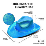 Neon Sparkly Iridescent Glitter Cowboy Hat (Metallic Blue, 2 Quantity Per Pack) - Glow-Paradise