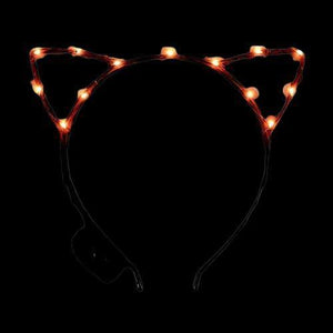 LED Light Up Kitty Cat Ear Headband (Orange Color, 1 Quantity Per Pack) - Glow-Paradise