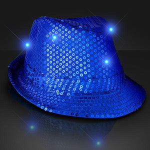 LED Light Up Flashing Fedora Hat with Sequins (Blue Color, 1 Quantity Per Pack) - Glow-Paradise