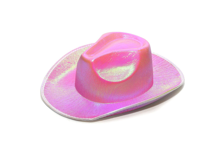Neon Sparkly Iridescent Glitter Cowboy Hat (Pink, 1 Quantity Per Pack) - Glow-Paradise