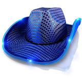 LED Flashing Cowboy Hat With Sequins (Blue Color, 1 Quantity Per Pack) - Glow-Paradise