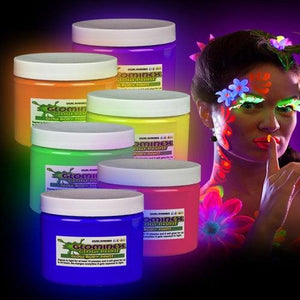 Glominex Glow Body Paint 16oz Jars (Assorted Colors, 6 Jars Per Pack) - Glow-Paradise