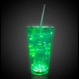 LED Light Up 16 Oz String Double Walled Tumbler With Lid And Straw (Green Color, 1 Quantity Per Pack) - Glow-Paradise