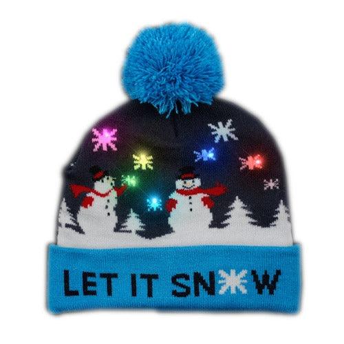 LED Christmas Holiday Snowmen Beanie Hat (1 Quantity Per Pack) - Glow-Paradise
