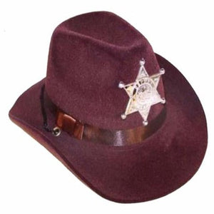 Brown Felt Sheriff Cowboy Hat With Badge (1 Quantity Per Pack) - Glow-Paradise