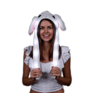 Light Up Flashing Bunny Moving Ears Plush Hat White (1 Quantity Per Pack) - Glow-Paradise