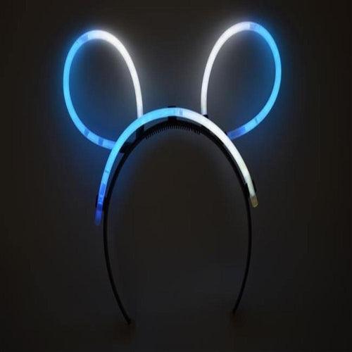 Glow Bunny Ears Headband - Bi Color - Aqua White (33 Count Per Pack) - Glow-Paradise