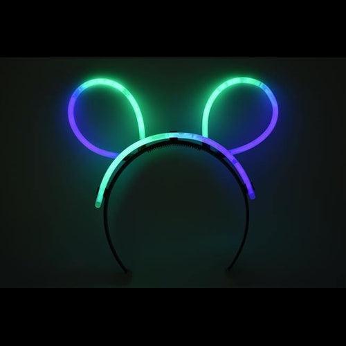 Glow Bunny Ears Headband - Bi Color - Green Purple (33 Count Per Pack) - Glow-Paradise