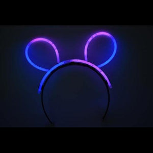 Glow Bunny Ears Headband - Bi Color - Blue Pink (33 Count Per Pack) - Glow-Paradise