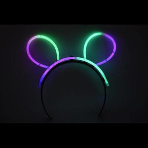 Glow Bunny Ears Headband - Bi Color - Pink Green (33 Count Per Pack) - Glow-Paradise