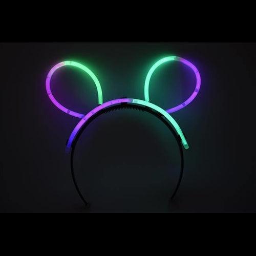 Glow Bunny Ears Headband - Bi Color - Pink Green (33 Count Per Pack) - Glow-Paradise