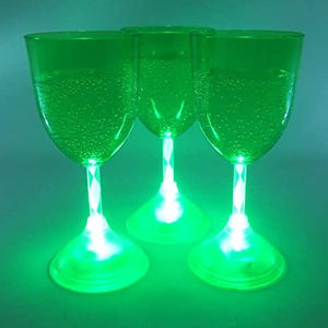 LED Light Up Flashing 11 oz Wine Glasses (Green Color, 6 Quantity Per Pack) - Glow-Paradise
