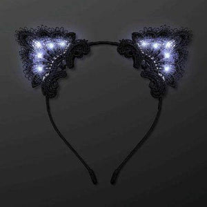 LED Black Lace Cat Animal Ears Headband (1 Quantity Per Pack) - Glow-Paradise