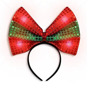 LED Christmas Bow Light Up Headband (1 Quantity Per Pack) - Glow-Paradise
