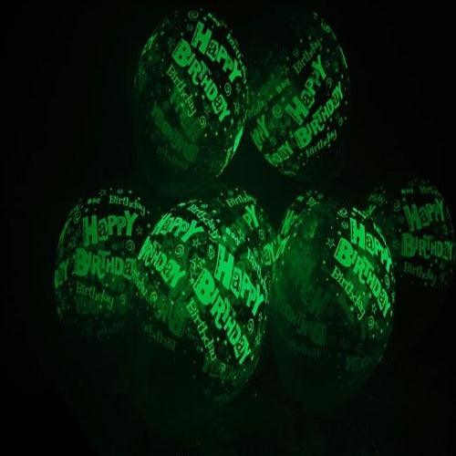 Glow in the Dark Clear Latex Happy Birthday Balloons (10 Balloons Per Pack) - Glow-Paradise