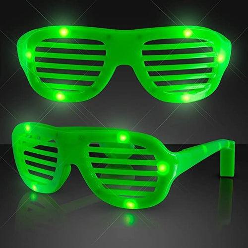LED Light Up White Hip Hop Shutter Shades Sunglasses (Green Color, 1 Per Pack) - Glow-Paradise