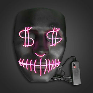 EL Wire Dollar Sign Mask (Pink Color, 1 Mask Per Pack) - Glow-Paradise
