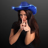 LED Flashing Cowboy Hat With Sequins (Blue Color, 1 Quantity Per Pack) - Glow-Paradise
