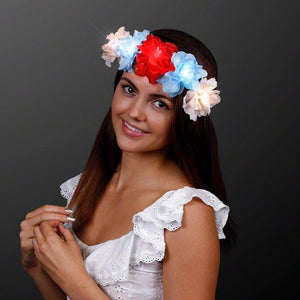 LED Light Up Flowers Halo Headband (Red/White/Blue Color, 1 Quantity Per Pack) - Glow-Paradise