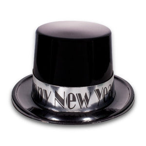 Black & Silver Happy New Year Top Hat (1 Quantity Per Pack) - Glow-Paradise