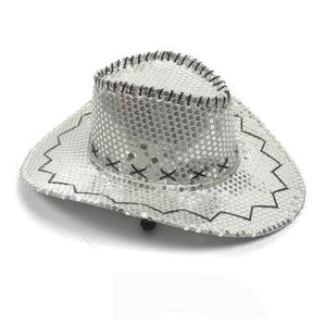 Stylish Sequin Cowboy Hat (Silver Color, 1 Quantity Per Pack) - Glow-Paradise