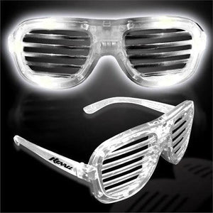 LED Light Up Slotted Rock Star Shutter Sunglasses (White Color, 6 Per Pack) - Glow-Paradise