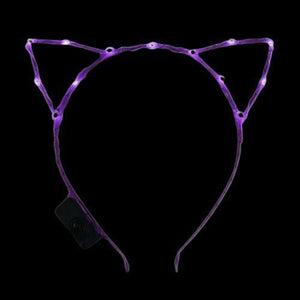 LED Light Up Kitty Cat Ear Headband (Purple Color, 1 Quantity Per Pack) - Glow-Paradise
