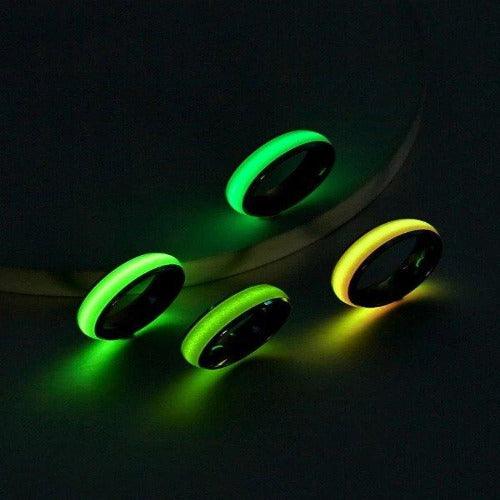 Glow In The Dark Stainless Steel Rings (Assorted Colors, 4 Count Per Pack) - Glow-Paradise