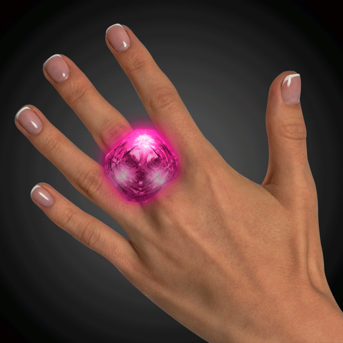 Light-Up Flashing Supersized Diamond Ring (Pink Color, 1 Pair Per Pack) - Glow-Paradise