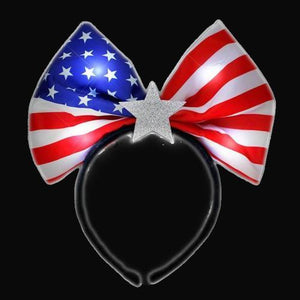 LED Flashing USA Flag Star Soft Bow Headband (1 Quantity Per Pack) - Glow-Paradise