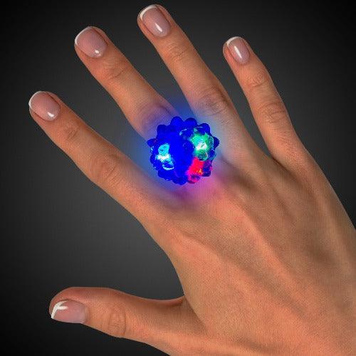 LED Flashing Jelly Bumpy Rings (Blue Color, 12 Rings Per Pack) - Glow-Paradise