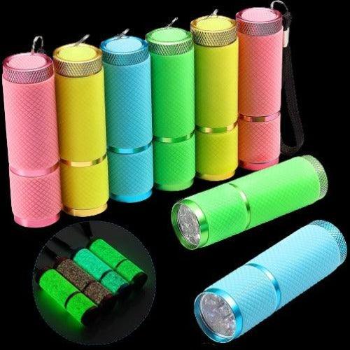 Glow in Dark 9 LED Rubber Coated Flashlights with Handle (8 Per Pack) - Glow-Paradise