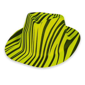 Neon Animal Print Striped Fedora Hats (Yellow Color, 1 Quantity Per Pack) - Glow-Paradise