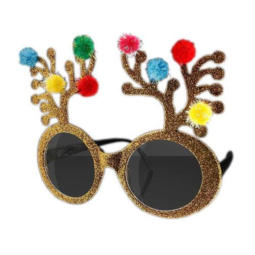 Gold Glitter Christmas Reindeer Antlers Animal Glasses (1 Sunglasses Per Pack) - Glow-Paradise