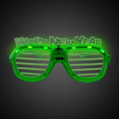 LED New Year Green Slotted Shades (1 Sunglasses Per Pack) - Glow-Paradise