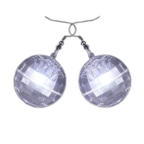 Light Up Groovy Disco Mirror Ball Crystal Earrings (White Color, 1 Pair Per Pack) - Glow-Paradise